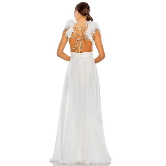 Mac Duggal PLUNGE OSTRICH FEATHER A LINE GOWN New - Picture 2 of 7